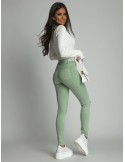 Denim pants with holes on the knees, green 66540 - Online store - Boutique